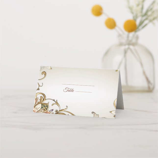Asiento Tarjeta de lugar floral de oro blanco (Anverso)