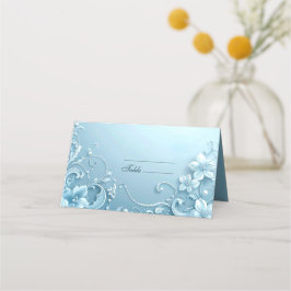 Asiento Tarjeta de lugar floral decorativa azul