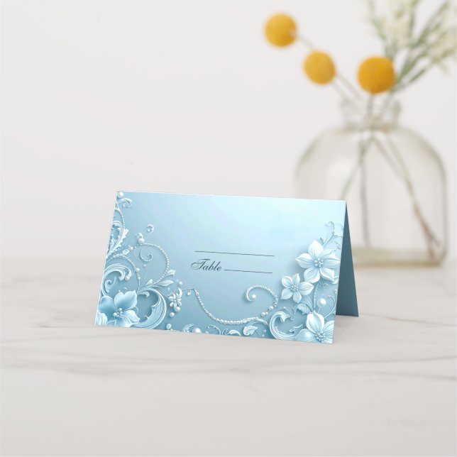 Asiento Tarjeta de lugar floral decorativa azul (Anverso)