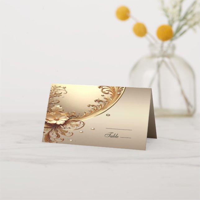 Asiento Tarjeta de lugar floral ornamentada dorada (Anverso)