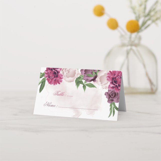 Asiento tarjeta de lugar floral rosa malva (Anverso)