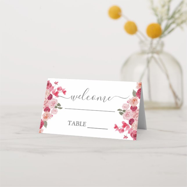Asiento Tarjeta de lugar Magenta Pink Floral boda (Anverso)