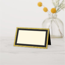 Tarjeta de lugar negra y dorada | En blanco para n