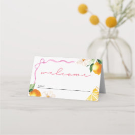 Asiento Tarjeta de lugar para baby shower Limón y Lazos