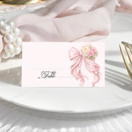 Asiento Tarjeta de lugar para ducha de novia con lazo rosa