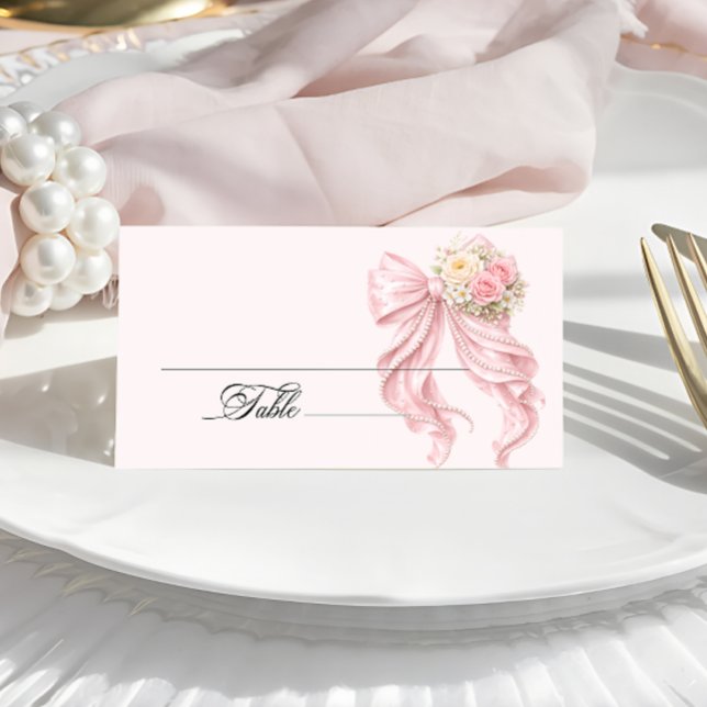 Asiento Tarjeta de lugar para ducha de novia con lazo rosa (Subido por el creador)