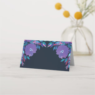 Asiento Tarjeta de lugar pintado a mano con flores moradas