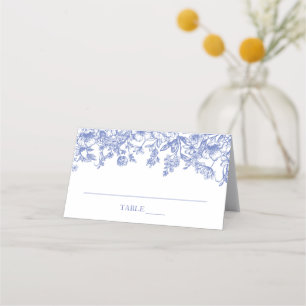 Asiento Tarjeta de lugar plana floral azul vintage elegant