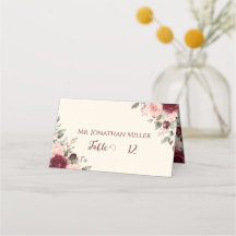 Tarjeta de lugar plegada Burgundy & Blush Floral R