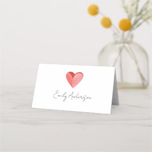 Asiento Tarjeta de lugar plegada con corazón rosa simple