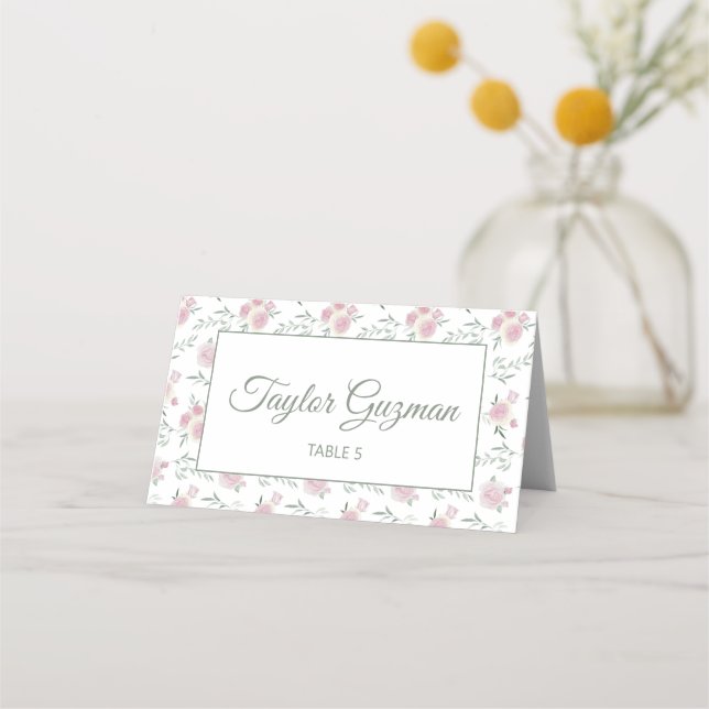 Asiento Tarjeta de lugar plegada con patrón floral de text (Anverso)