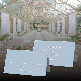 Asiento Tarjeta de lugar plegada de boda azul polvoriento 