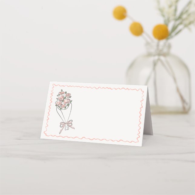 Asiento Tarjeta de lugar plegada de flores frescas del mer (Anverso)