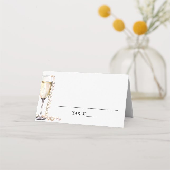 Asiento Tarjeta de lugar plegada de Perlas Elegantes y Pro (Anverso)