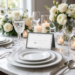 Asiento Tarjeta de lugar plegada para boda en negro y blan