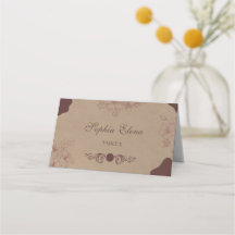 Tarjeta de lugar plegada rústica Kraft vintage par