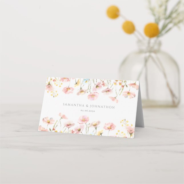 Asiento Tarjeta de lugar plegado Boda de flores silvestres (Reverso)