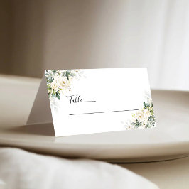 Asiento Tarjeta de lugar plegado Boda floral de rosas blan