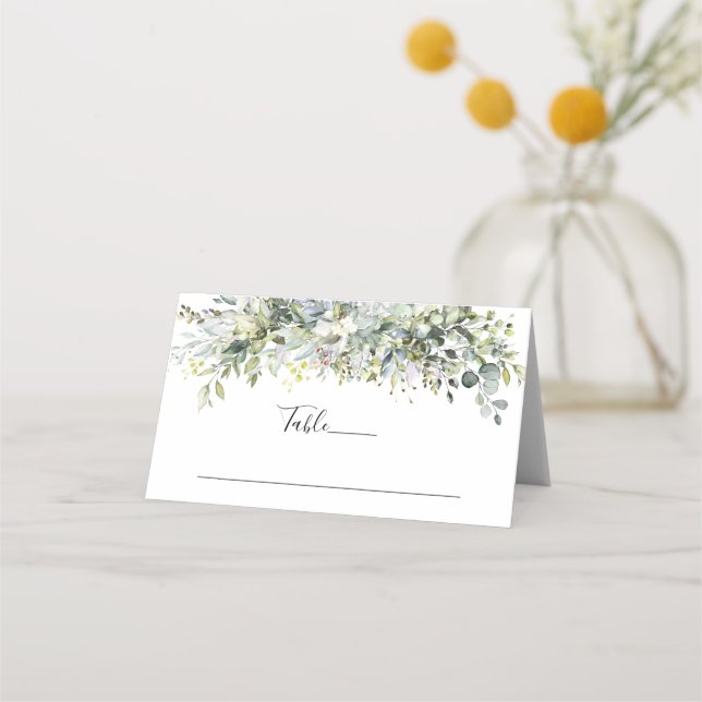 Asiento Tarjeta de lugar plegado Boda floral verde (Anverso)