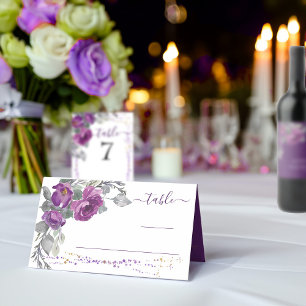 Asiento Tarjeta de lugar plegado con color morado y guión