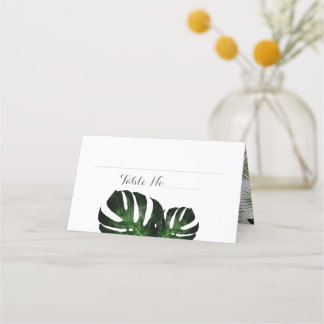 Asiento Tarjeta de lugar plegado Monstera, Boda tropical