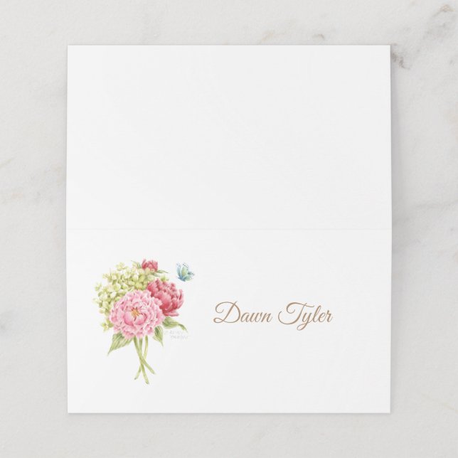 Asiento Tarjeta de lugar plegado Peonies and Hydrangea (Exterior desplegado)
