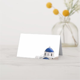 Asiento Tarjeta de lugar Santorini Blue Dome simple - Blan