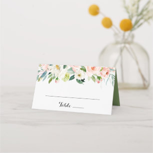 Asiento Tarjeta de lugar simple de caligrafía verde floral