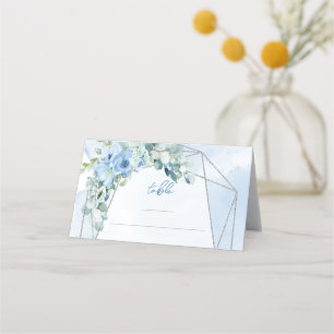 Asiento Tarjeta de marco de plata Rustic Dusty Blue Floral