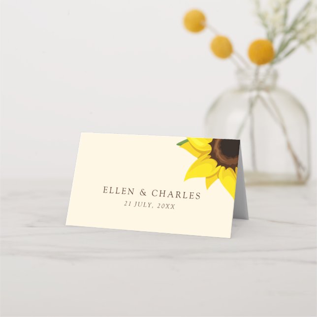 Asiento Tarjeta de mesa con tema de bienvenida con girasol (Reverso)
