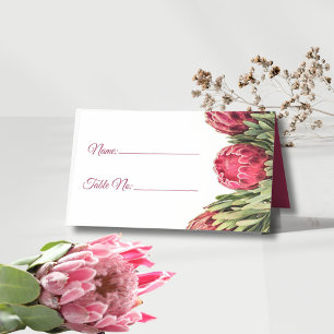 Asiento Tarjeta de mesa de boda floral de protea rosa botá