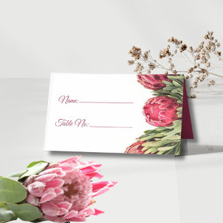 Asiento Tarjeta de mesa de boda floral de protea rosa botá