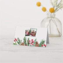 Tarjeta de Navidad Familiar con Foto Vintage Verde