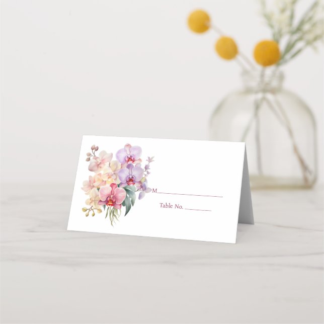 Asiento Tarjeta de número de mesa de invitados de orquídea (Anverso)
