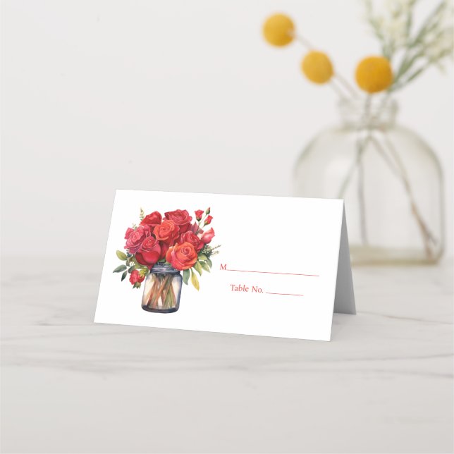 Asiento Tarjeta de número de mesa para invitados Rosas Roj (Anverso)