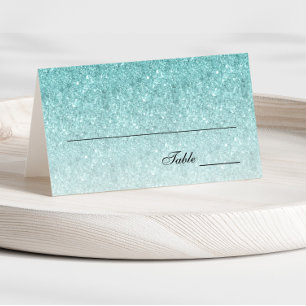 Asiento Tarjeta de plaza Aqua Blue Glam Purpurina