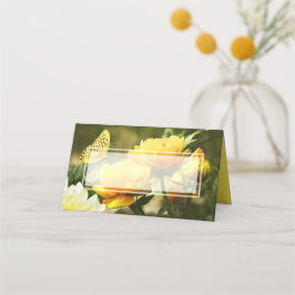 Asiento Tarjeta de plaza Boda de flores amarillas y maripo