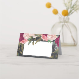 Asiento tarjeta de plaza boda de pizarra floral rosa burgu