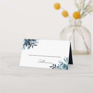 Asiento Tarjeta de plaza Boda floral azul de la Marina Cel