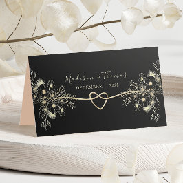 Asiento Tarjeta de plaza Boda floral de oro negro