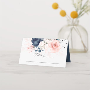 Asiento Tarjeta de plaza Boda floral rosa azul marino y Ru