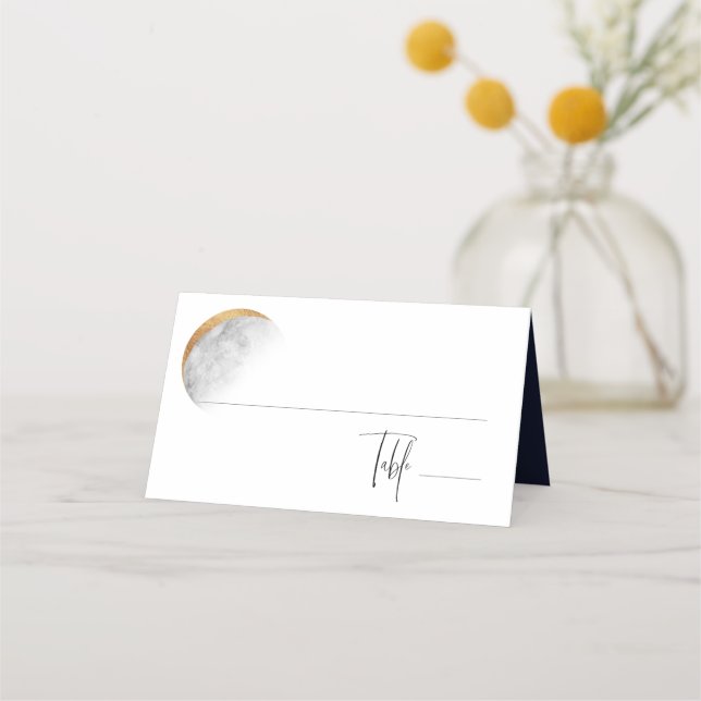 Asiento Tarjeta de plaza Boda Moon dorada (Anverso)