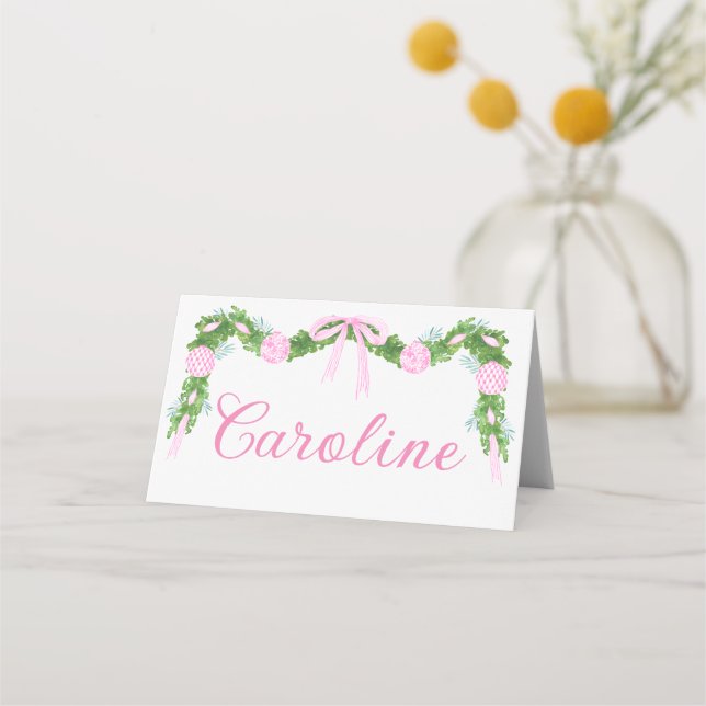 Asiento Tarjeta de plaza para Navidades de Ornamento Rosa  (Anverso)