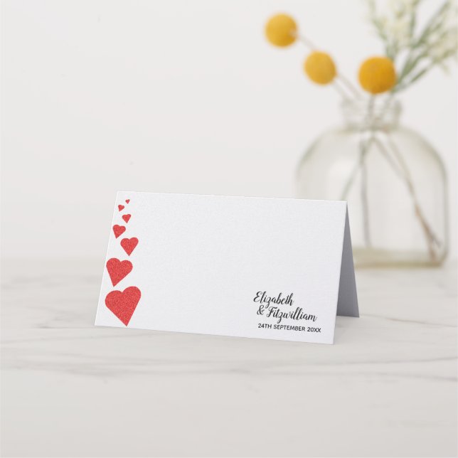 Asiento Tarjeta de Purpurina rojo Heart Place/Escort Card (Anverso)