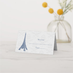 Asiento Tarjeta de recepción Blue Eiffel Tower Damask