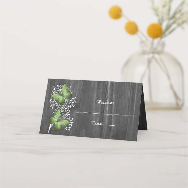 Asiento Tarjeta de recepción de mariposa rústica verde (Anverso)