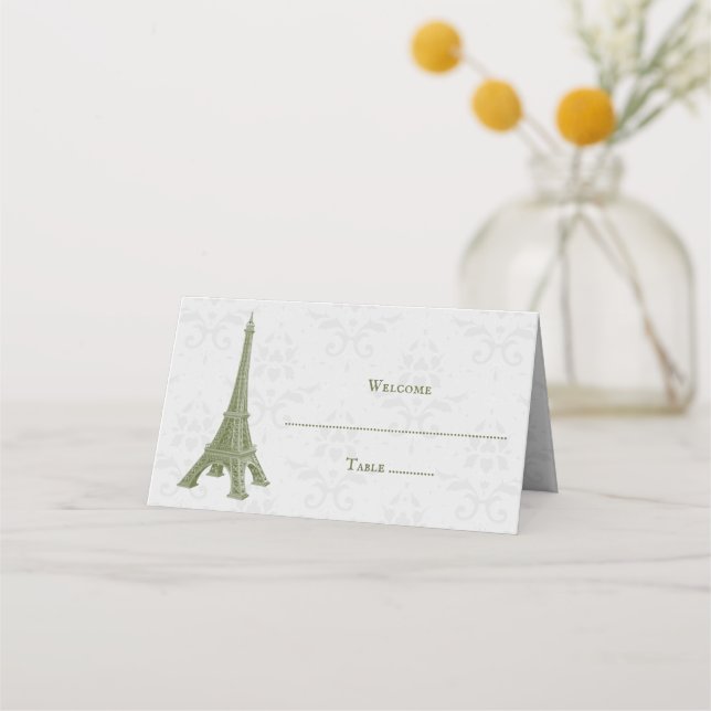 Asiento Tarjeta de recepción Green Eiffel Tower Damask (Anverso)
