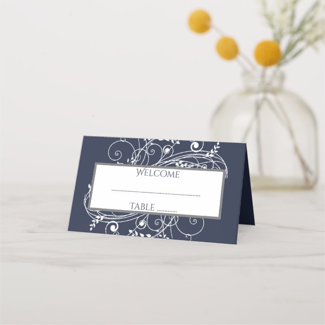 Asiento Tarjeta de recepción Navy Blue Flourish (Anverso)