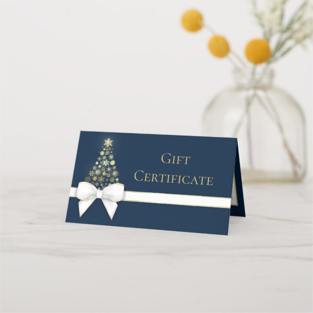 Asiento Tarjeta de regalo Gold Snowflakes Bow Blue Christm (Anverso)