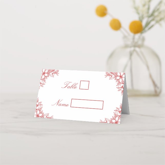 Asiento Tarjeta de Venue Place Boda Floral Ornate Rojo (Anverso)